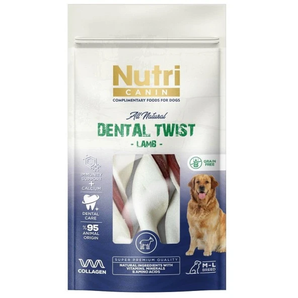 Nutri Canin M-L Köpekler İçin Dental Twist Kuzu Etli Kemik 120gr