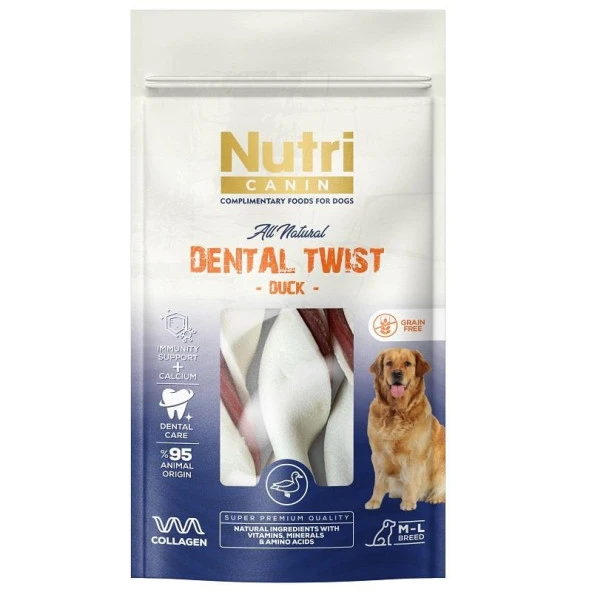 Nutri Canin M-L Köpekler İçin Dental Twist Ördek Etli Kemik 120gr