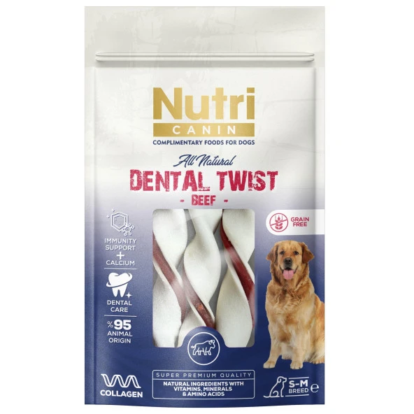 Nutri Canin S-M Köpekler İçin Dental Twist Sığır Etli Kemik 80gr