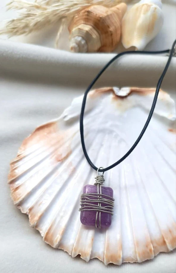 Kolye Gerdanlık Doğal Taş Ametis Tel Sarmal Çakra Yoga Reiki Kadın ürün görseli