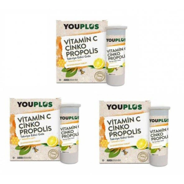 YouPlus Vitamin C Çinko Propolis 20 Efervesan - 3 KUTU-SKT:09/2026