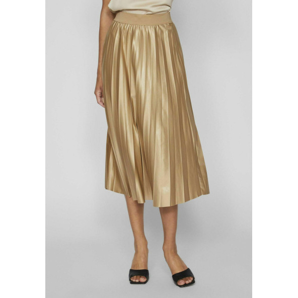 VILA Pileli Midi Etek - Altın - 2