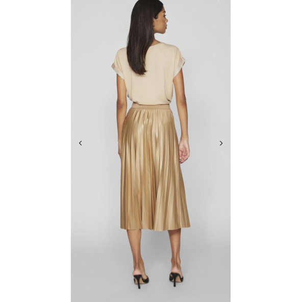 VILA Pileli Midi Etek - Altın - 3