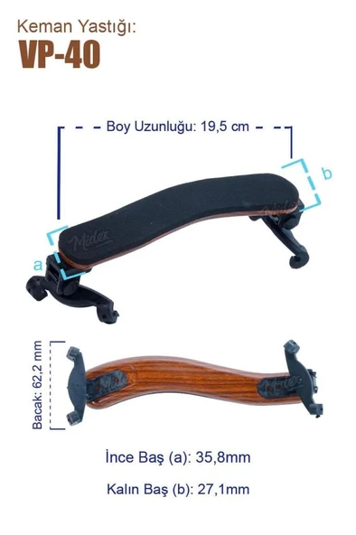 Midex VP-40 Üst Kalite Keman Yastığı 4/4 ve 3/4 Kemanlar İle Uyumlu (Reçine ve Susturucu Hediye) - Resim 3