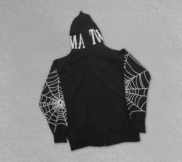 Üç İplik Bape Spider Baskılı Oversize Hırka - Siyah - 6