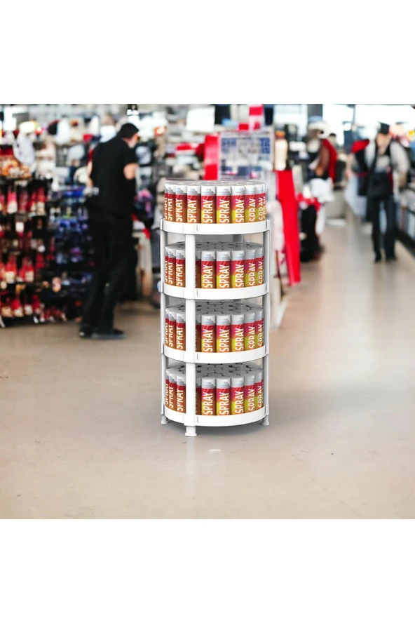 4 Raflı Oval Standlı Beyaz Sprey ve Aerosol Teşhiri