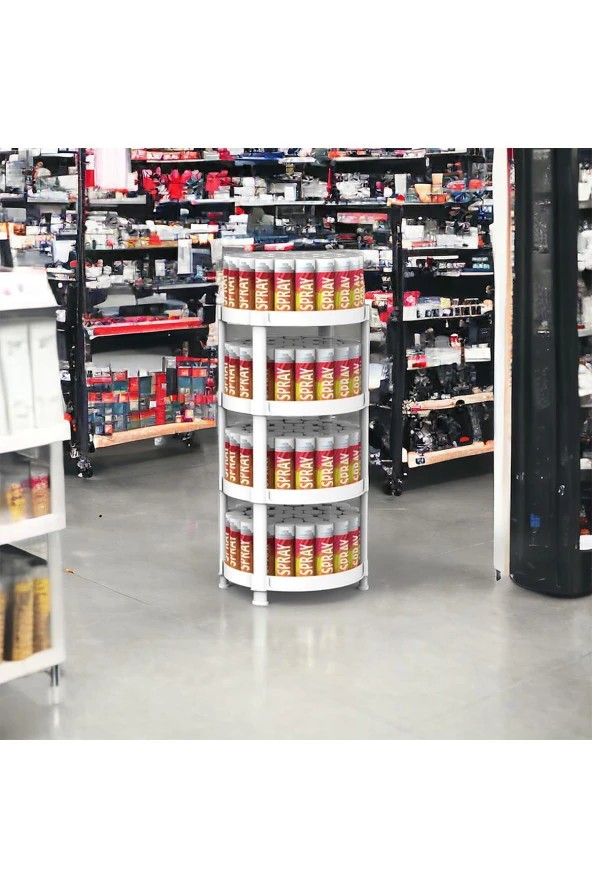 4 Raflı Oval Standlı Beyaz Sprey ve Aerosol Teşhiri - 3