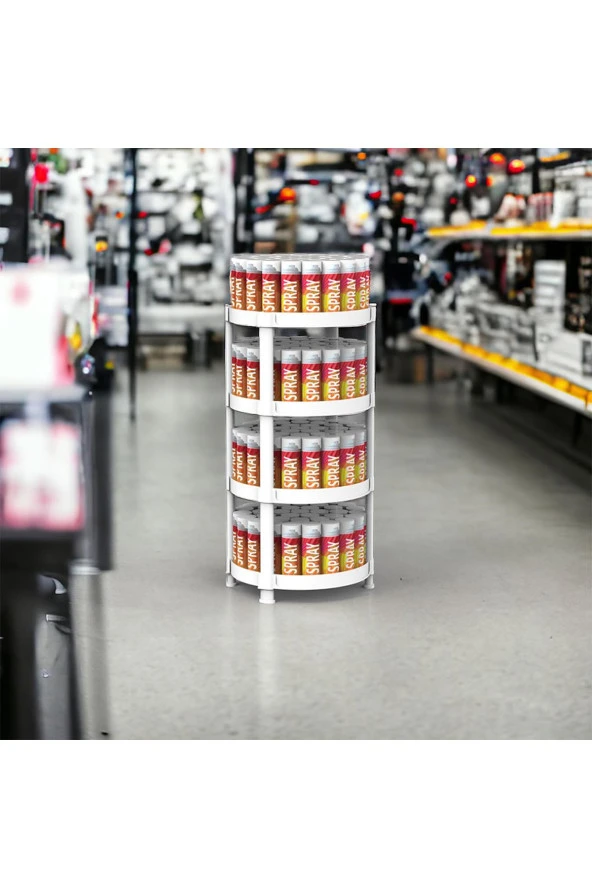 4 Raflı Oval Standlı Beyaz Sprey ve Aerosol Teşhiri - 4