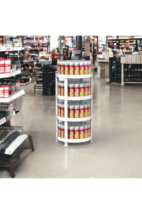 4 Raflı Oval Standlı Beyaz Sprey ve Aerosol Teşhiri - 5