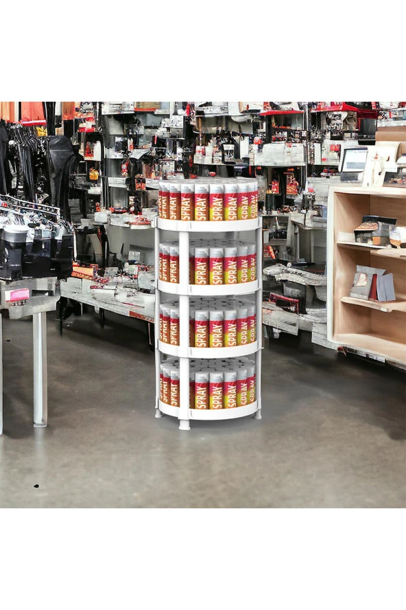 4 Raflı Oval Standlı Beyaz Sprey ve Aerosol Teşhiri - 6