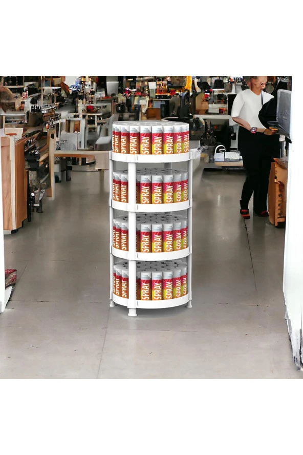 4 Raflı Oval Standlı Beyaz Sprey ve Aerosol Teşhiri - 7