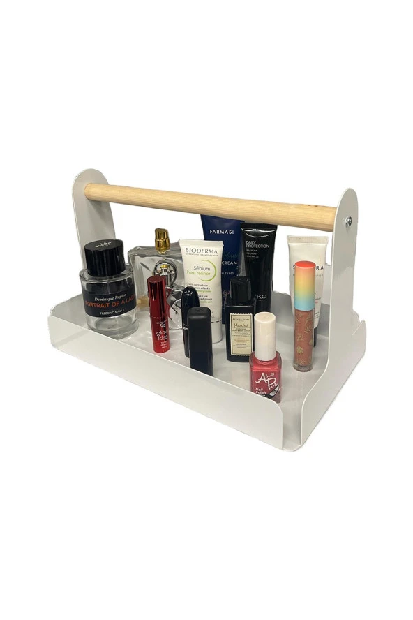 Ahşap Saplı Beyaz 30x17cm Metal Servis, Sunum, Dekoratif Tepsi - 9