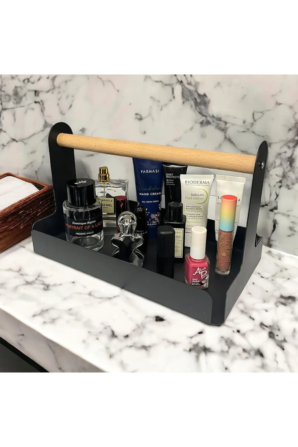 Ahşap Saplı 30x17cm Siyah Metal Servis, Sunum, Dekoratif Tepsi - 4