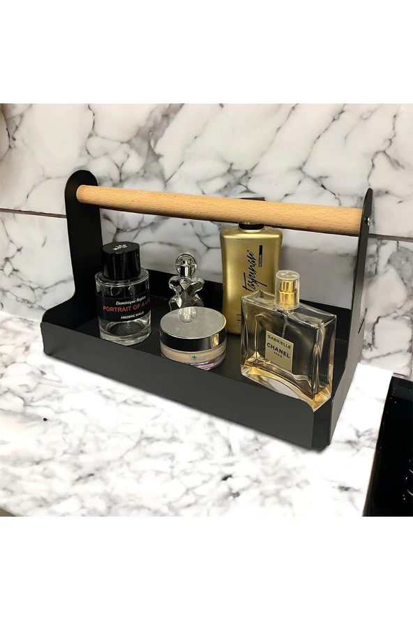 Ahşap Saplı 30x17cm Siyah Metal Servis, Sunum, Dekoratif Tepsi - 6