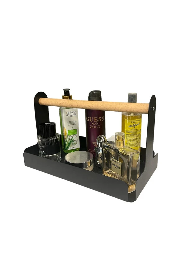 Ahşap Saplı 30x17cm Siyah Metal Servis, Sunum, Dekoratif Tepsi - 9