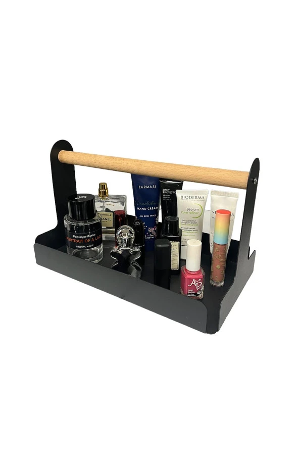 Ahşap Saplı 30x17cm Siyah Metal Servis, Sunum, Dekoratif Tepsi - 11