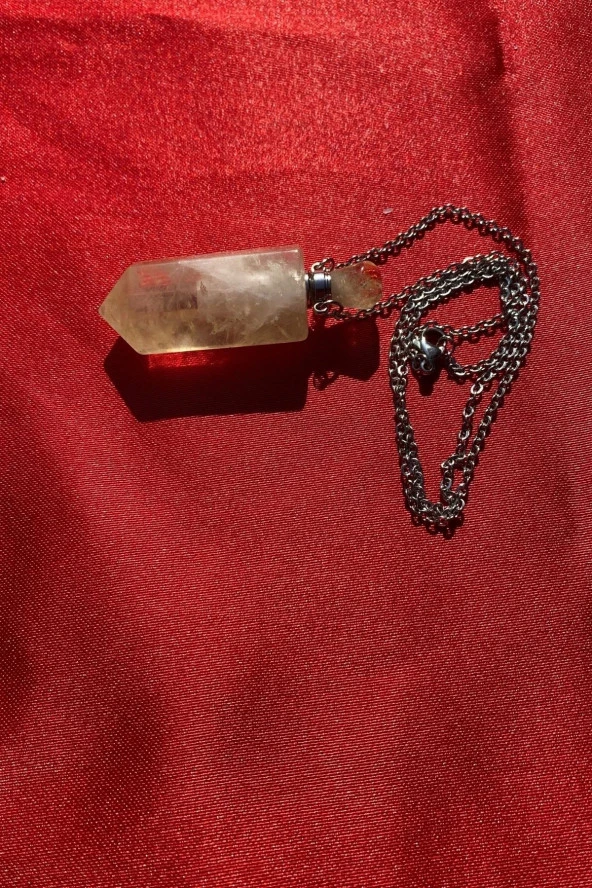 Kolye Doğal Taş İksir Parfüm Şişe Kolye Limon Kuvars - 2