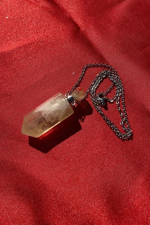 Kolye Doğal Taş İksir Parfüm Şişe Kolye Limon Kuvars - 3