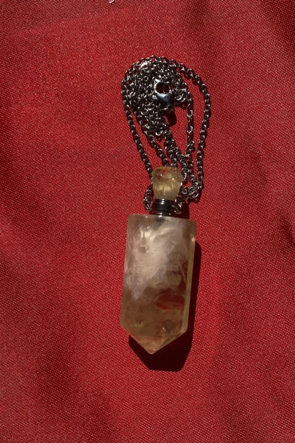 Kolye Doğal Taş İksir Parfüm Şişe Kolye Limon Kuvars - 4