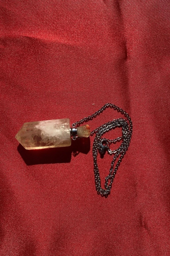 Kolye Doğal Taş İksir Parfüm Şişe Kolye Limon Kuvars - 5