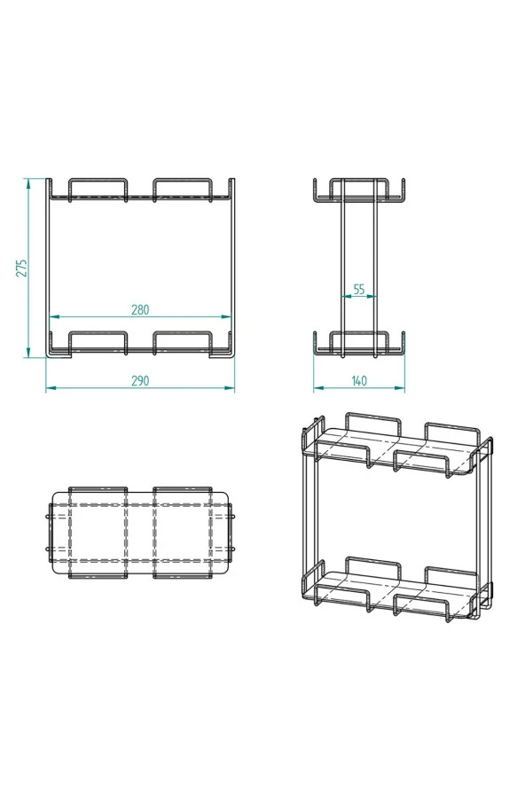 2 Katlı 28x14 Gümüş Banyo ve Kozmetik Düzenleyici - Çift Katlı Sunum ve Servis Tepsisi - 7