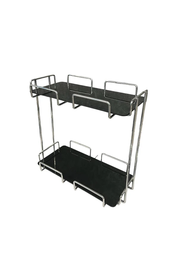 2 Katlı 28x14 Gümüş Banyo ve Kozmetik Düzenleyici - Çift Katlı Sunum ve Servis Tepsisi - 8
