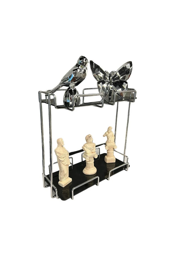 2 Katlı 28x14 Gümüş Banyo ve Kozmetik Düzenleyici - Çift Katlı Sunum ve Servis Tepsisi - 10