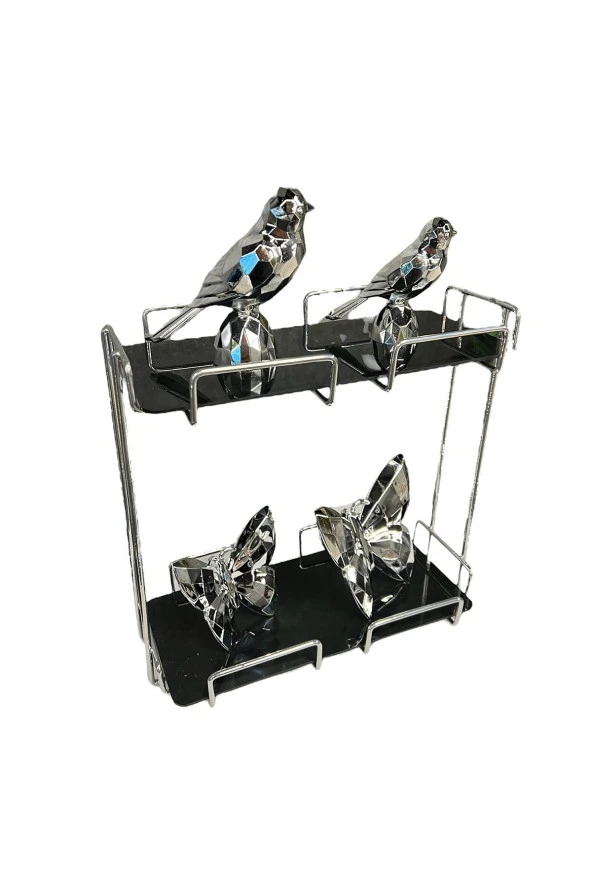 2 Katlı 28x14 Gümüş Banyo ve Kozmetik Düzenleyici - Çift Katlı Sunum ve Servis Tepsisi - 12