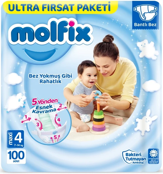 Molfix Bebek Bezi Beden:4 (7-14Kg) Maxi 200 Adet Ekonomik Ultra Fırsat Pk - Resim 5