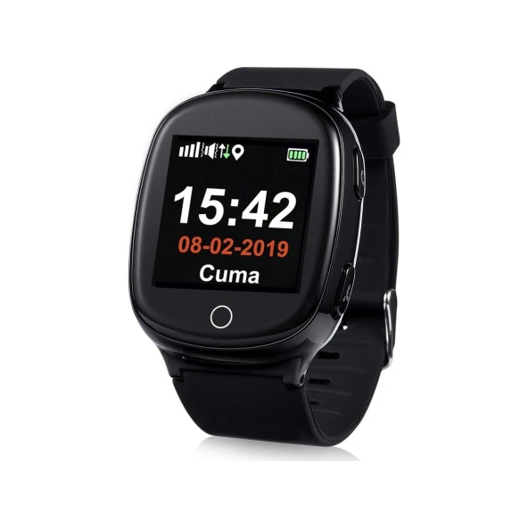 T Smart S3 GPS Senior Watch Siyah Akıllı Yetişkin Saati Alzheimer