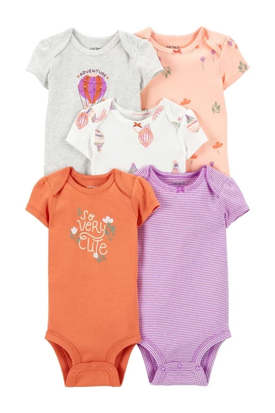 Carter's Layette Kız Bebek 5'Li Kısa Kol Body 1P567010 Karışık Renkli