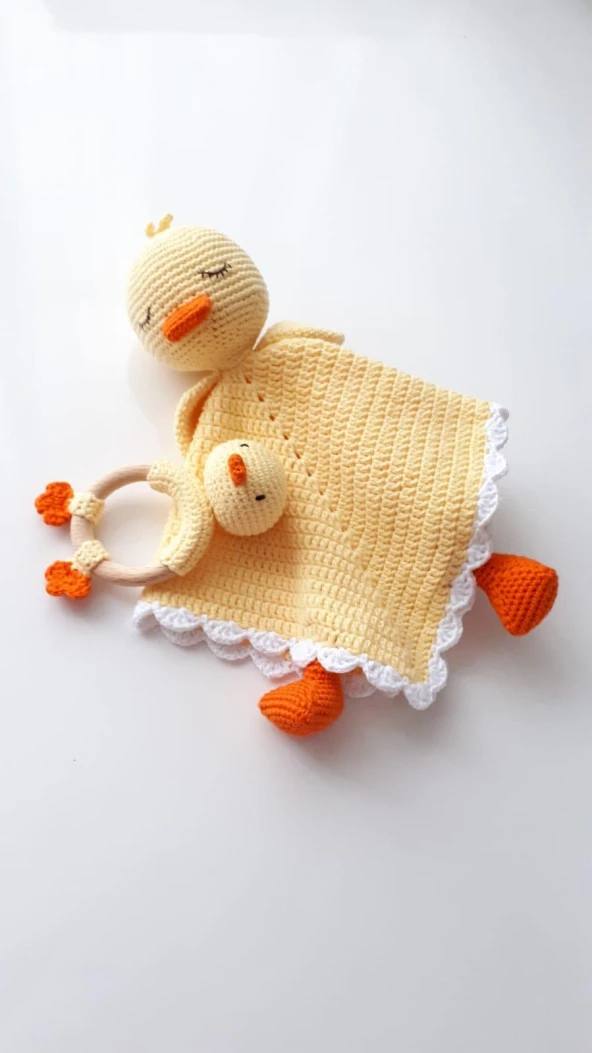 Ördek Uyku Arkadaşı ve Çıngırak Amigurumi Organik Oyuncak