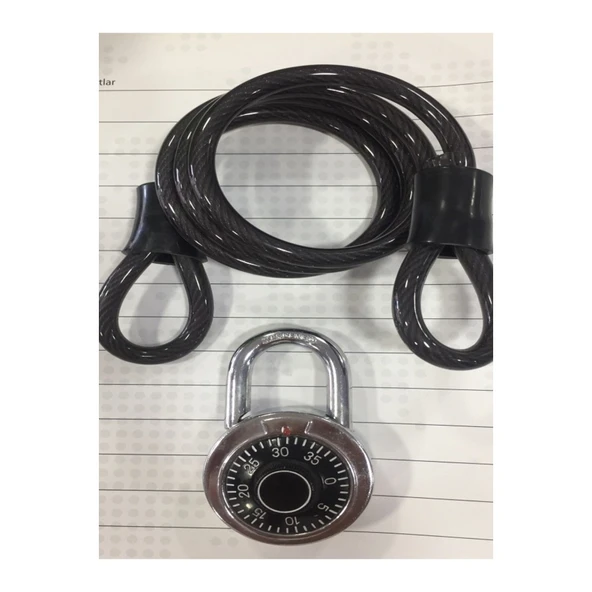 Krom Tanbur Şifre Asma Kilit ve 80 Cm Pvc Kaplı Halat