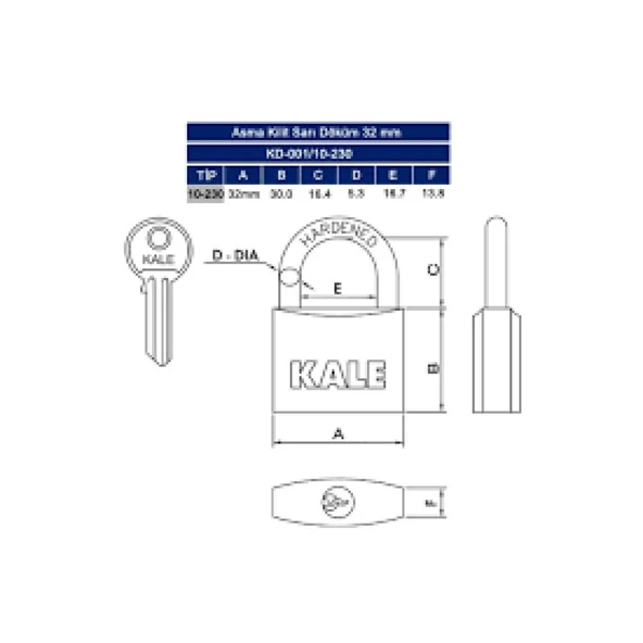 Kale Asma Kilit Sarı Pirinç 30 Mm - 3