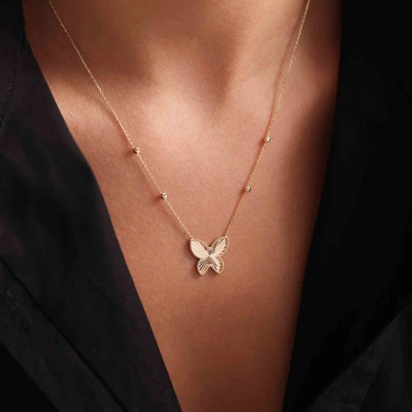 Altın Kelebek Kolye Dorikalı - Resim 2