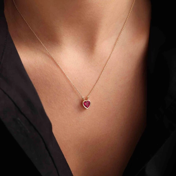 Altın Kalpli Kolye Ruby - Resim 2