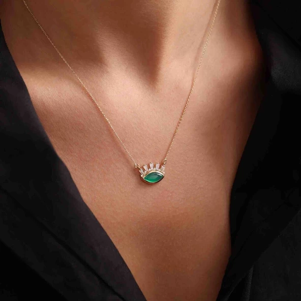 Altın Göz Kolye Green Opal - Resim 2