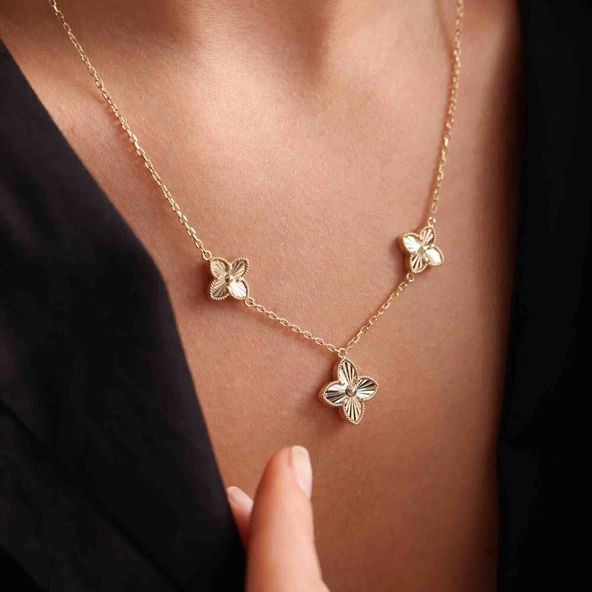 Altın Yonca Kolye 3'lü - Resim 3