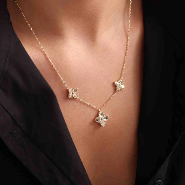 Altın Yonca Kolye 3'lü - Resim 2