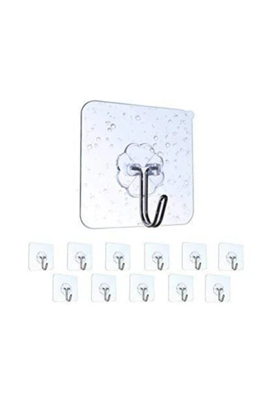 Askı Askılık 10 Adet Güçlü Şeffaf Duvar Askısı Askılığı Yapışkan Vantuz Kanca Sticker - 7