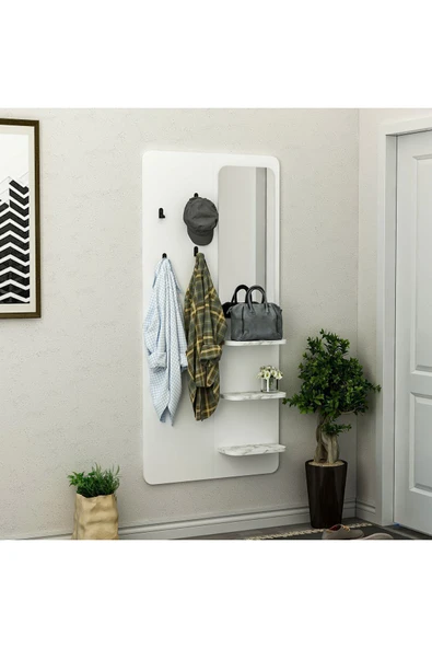 İNARCH DİZAYN Buket Duvara Monte Askılık Beyaz/Mermer Desen - 3