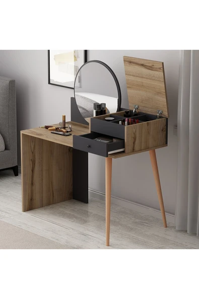 İNARCH DİZAYN M001 Nade Aynalı Makyaj Masası Antrasit/Çırağan - Resim 5