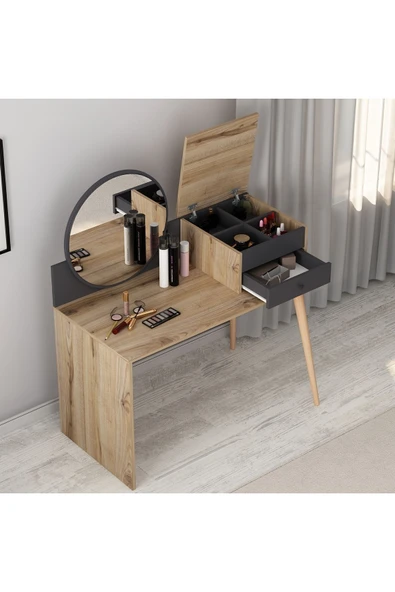 İNARCH DİZAYN M001 Nade Aynalı Makyaj Masası Antrasit/Çırağan ürün görseli 1