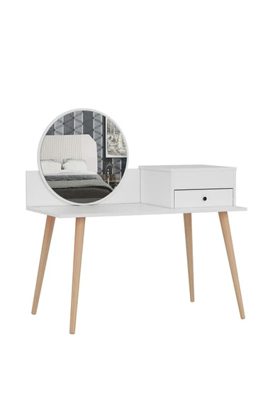 İNARCH DİZAYN Angel Aynalı Fonksiyonel Makyaj Masası – Çekmeceli ve Gizli Takı Bölmeli, Beyaz - Resim 5