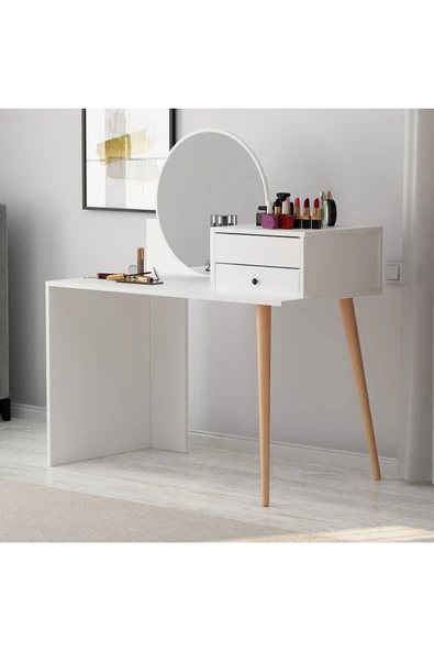 İNARCH DİZAYN M001 Nade Aynalı Makyaj Masası Beyaz - Resim 6