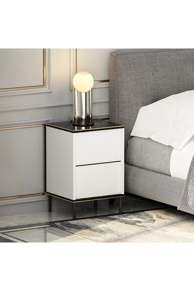 İNARCH DİZAYN İmaj Komodin Beyaz (Mermer Desen) - Resim 2