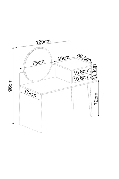 İNARCH DİZAYN M001 Nade Aynalı Makyaj Masası Antrasit/Çırağan - Resim 7