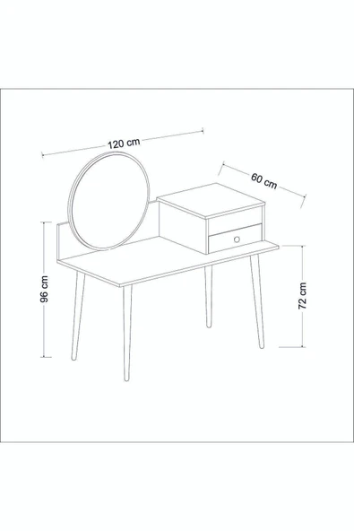 İNARCH DİZAYN Angel Aynalı Fonksiyonel Makyaj Masası – Çekmeceli ve Gizli Takı Bölmeli, Antrasit/Antik Ceviz - Resim 5