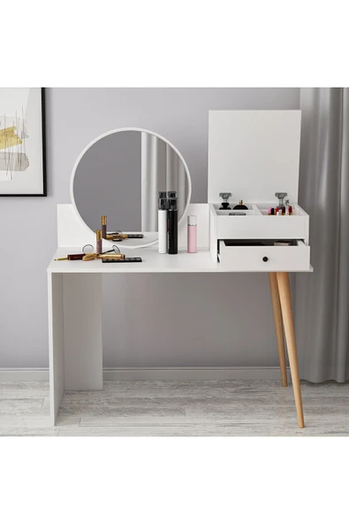 İNARCH DİZAYN M001 Nade Aynalı Makyaj Masası Beyaz - Resim 5