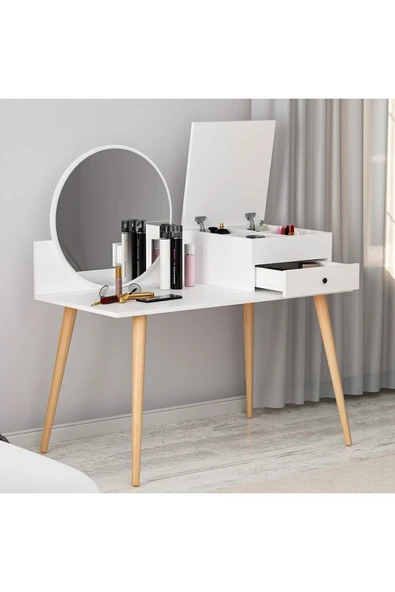 İNARCH DİZAYN Angel Aynalı Fonksiyonel Makyaj Masası – Çekmeceli ve Gizli Takı Bölmeli, Beyaz - Resim 7